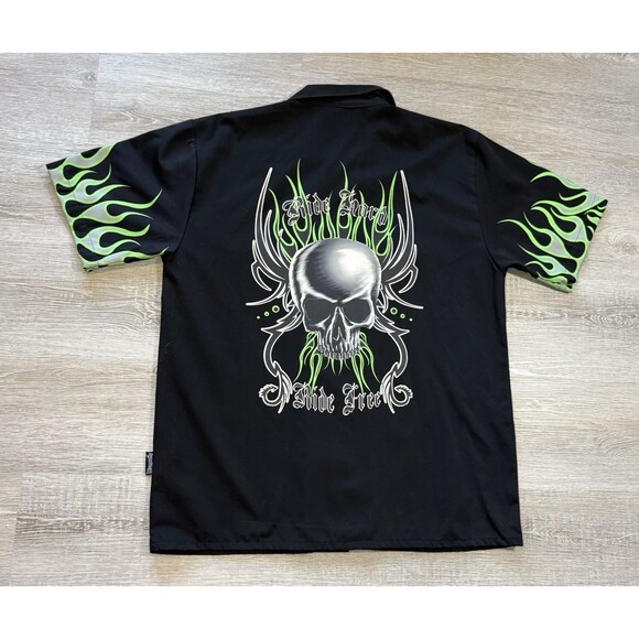 Y2K Dragonfly Button Down Shirt Size XL "RIDE HARD RIDE FREE" Skull Flames - Picture 1 of 10